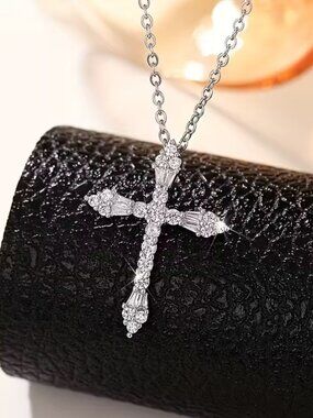 14K White Gold Womens 2ct Diamond Cross Necklace Christian 14 K Silver Jewelry